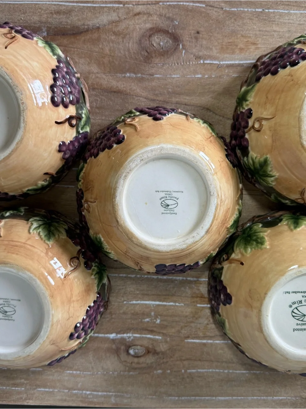 Pacific Rim Grape Bowls Set of 5 Discontinued Hand Painted